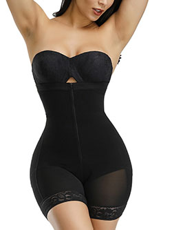 Black Detachable Straps Full Body Shaper Zipper Slimming Stomach: 