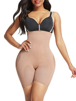Skin Color Tummy Control Seamless Body Shaper With Bra Clips: 
