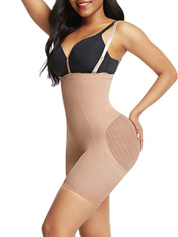 Skin Color Tummy Control Seamless Body Shaper With Bra Clips: 