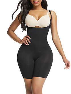 Black Seamless Full Body Shaper With Adjustable Straps Anti-Slip: 