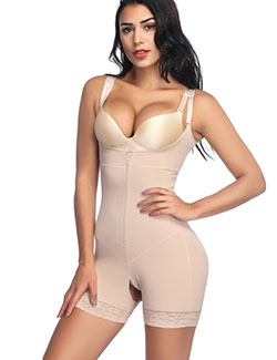 Elastic Beige Boyleg Body Shaper Adjustable Straps Fat Burning: 