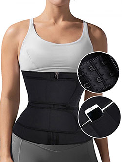 Black Plus Size Latex Double Belt Waist Trainer 7 Steel Bones Compression: 