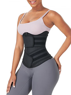 Black Under Bust Latex Waist Trainer Double Belt Tummy Control: 