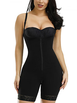 Black 3 Layers Adjustable Strap Full Body Shaper Midsection Compression: 