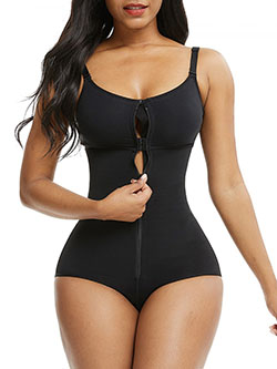 Black Large Size Body Shaper Bodysuit Front Zipper Good Elastic: Bodysuit  