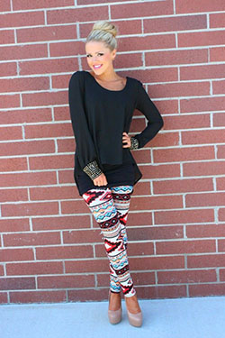 Outfits with Printed Tights: plain shirt and ethnic print leggings What to Wear with Ethnic Print Leggings: print Trousers  