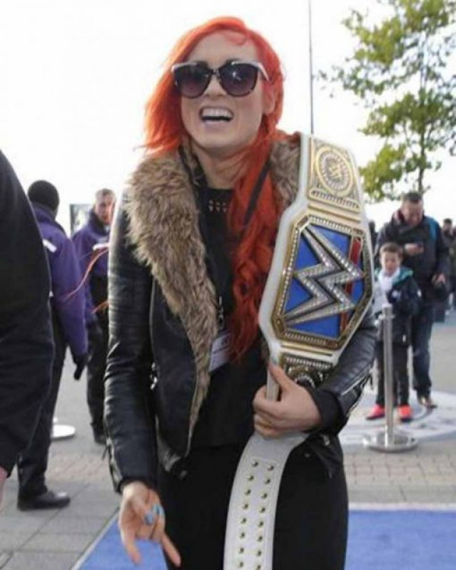 WWE Becky Lynch Black Leather Fur Collar Jacket: jacket  