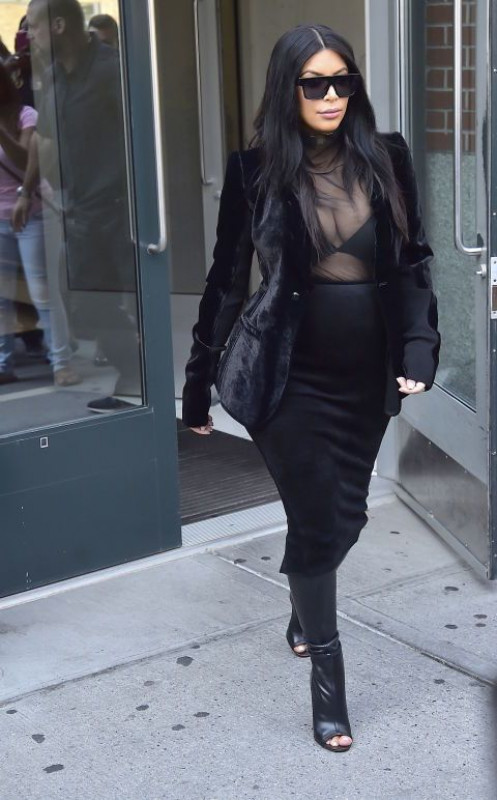 Get Inspired From Kim Kardashian Velvet Blazer Look: Pencil skirt,  Velvet Outfits,  Casual Winter Outfit,  Celebrity Fashion  