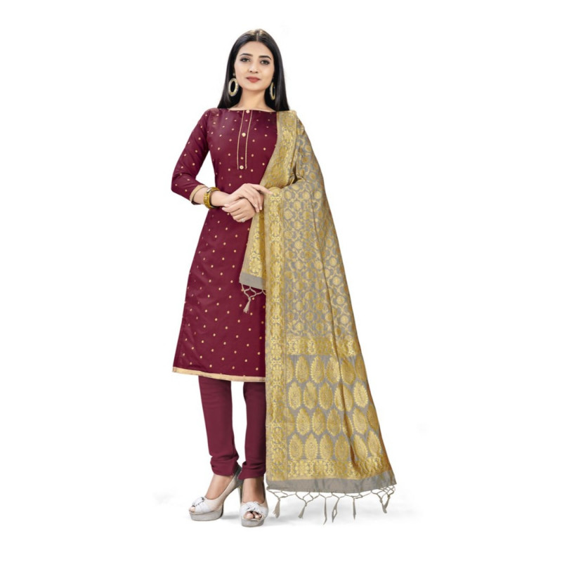 Banarasi Silk Unstitched Salwar Material With Dupptta: Women Outfits,  Women Fashion,  Indian teen,  Indian Fashion,  IndianOutfit,  Indian TikTok Model  