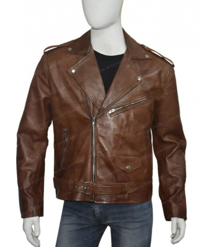 Men’s Brown Brando Style Motorbike Jacket: Leather jacket  