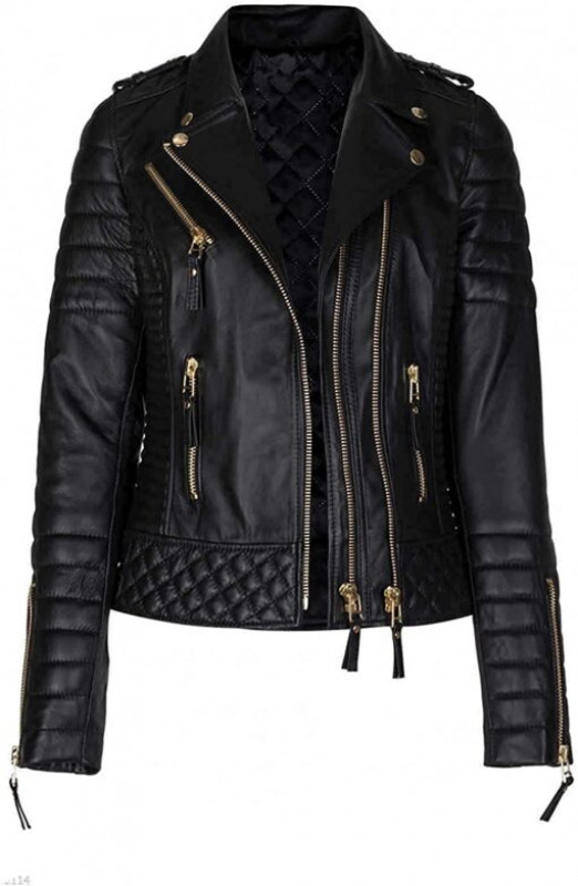 Womens Slim Fit Quilted Biker Sheep Leather Jacket: jacket  