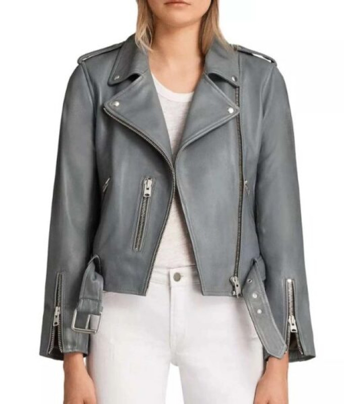 The Rookie S03 Nyla Harper Grey Motorcycle Leather Jacket: 