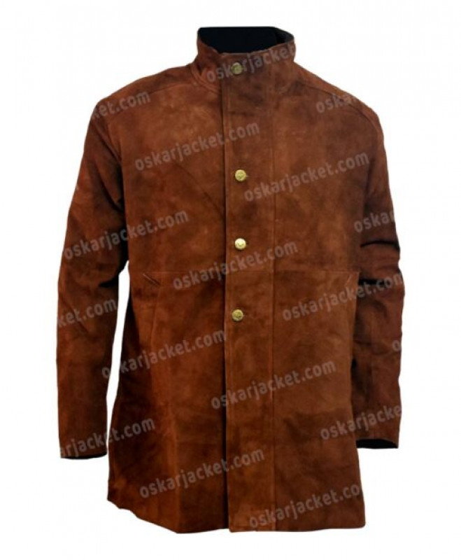Robert Taylor Longmire Brown Suede Leather Long Coat: 