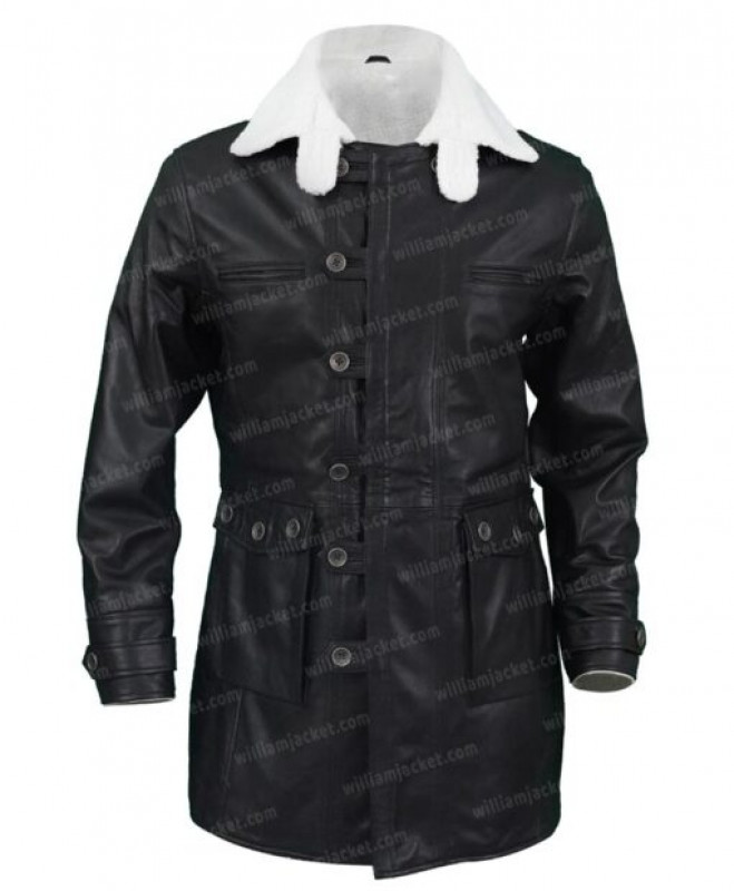Mens Real Lambskin Leather Black Sherpa Mid Length Coat: 