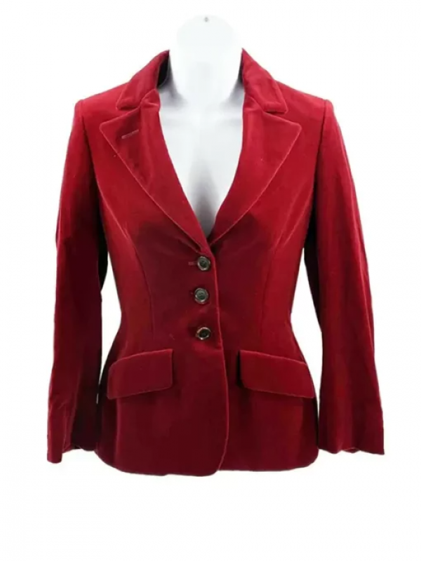 Julia Garner Inventing Anna S01 Red Velvet Blazer Coat: 