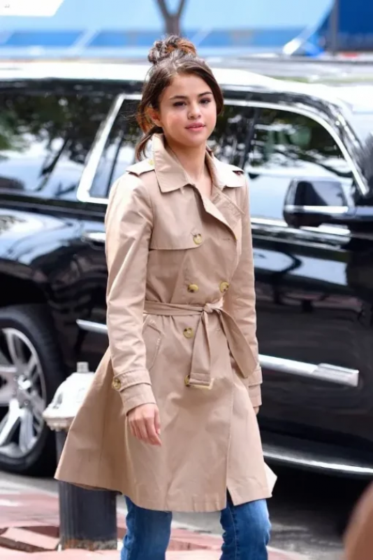 Selena Gomez A Rainy Day In New York Robe Trench Coat: 