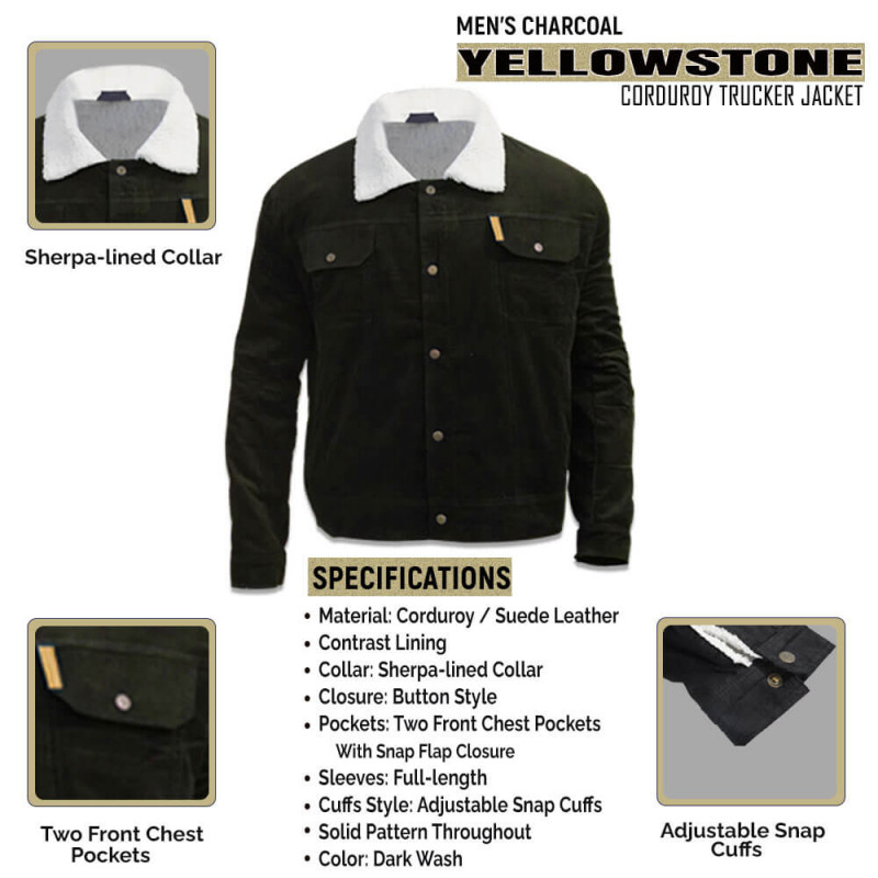 Yellowstone Men’s Black Sherpa Lined Trucker Jacket: 