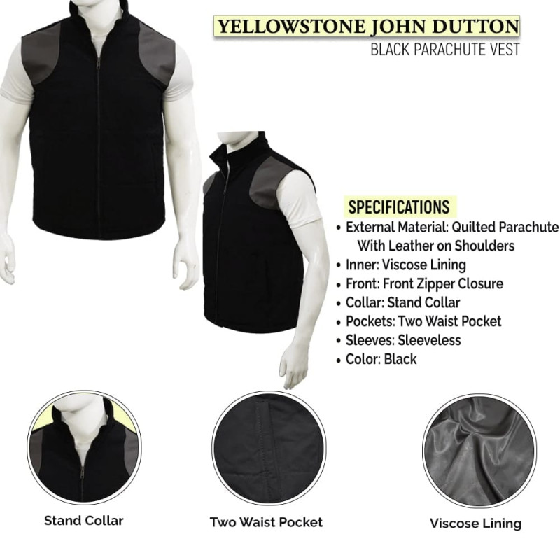 Yellowstone Kevin Costner Black Quilted Parachute Vest: 