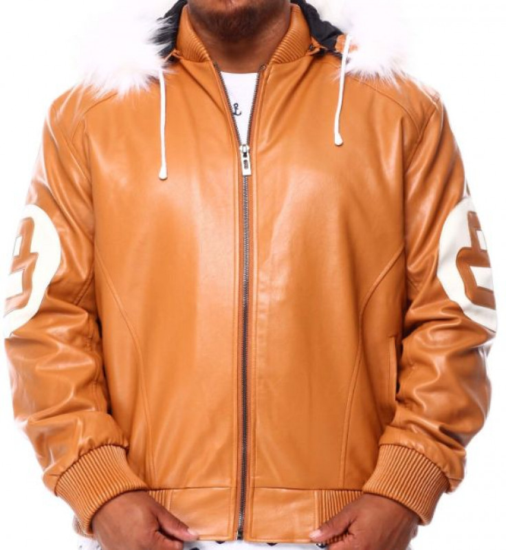 Mens and Womens 8 Ball Fur Hooded Orange Leather Jacket: jacket,  Leather jacket  
