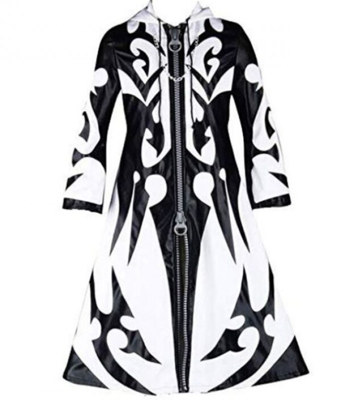 Kingdom Hearts Xemnas Long Black and White Leather Coat: 