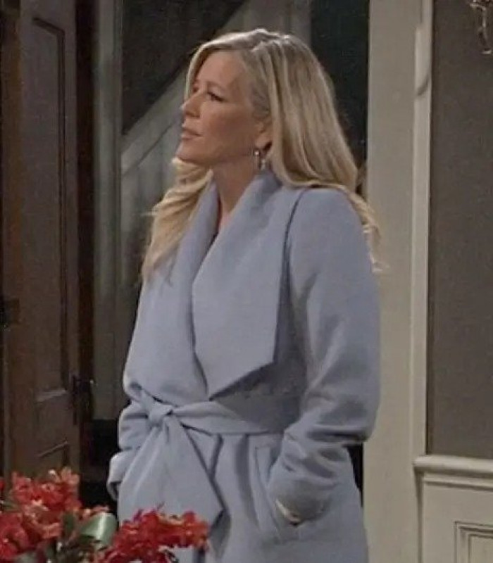 General Hospital Laura Wright Blue Belted Wrap Wool Coat: 