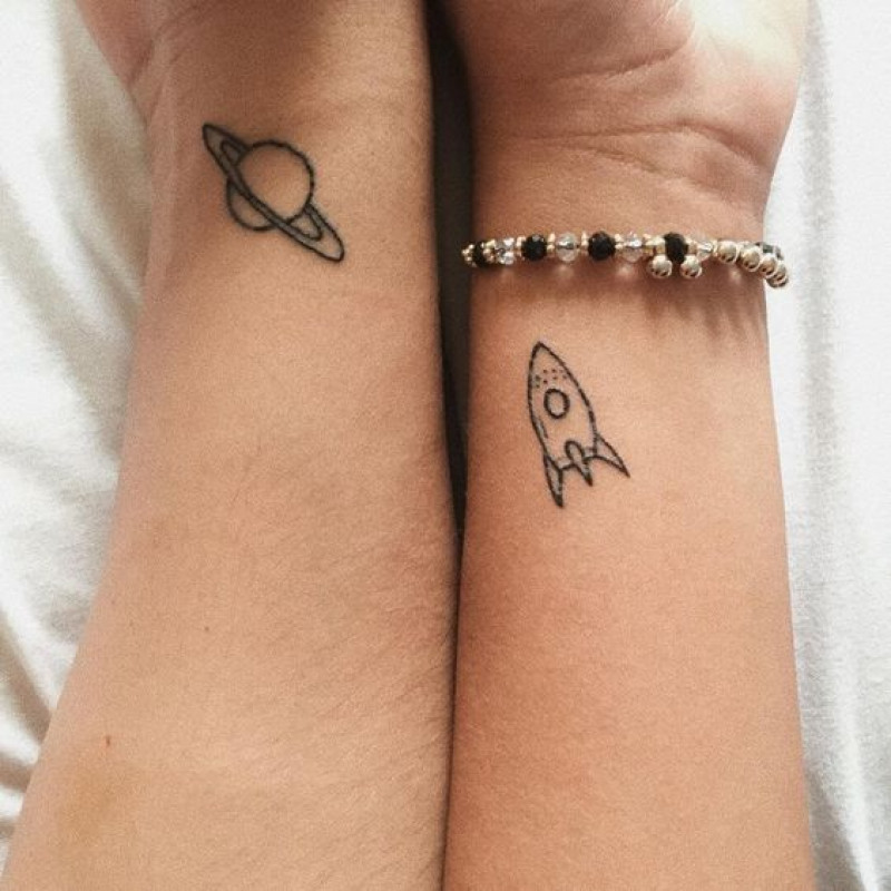 Planet & Rocket Tattoo Design For Lovers: Couple Tattoo  