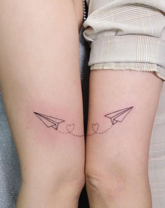 Flying Paper Plane Tattoo Idea For Couple: Couple Tattoo  