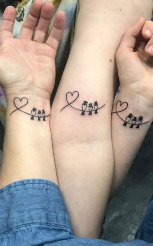 Heart & Birds Tattoo Design For Family Members: Tattoo Ideas  