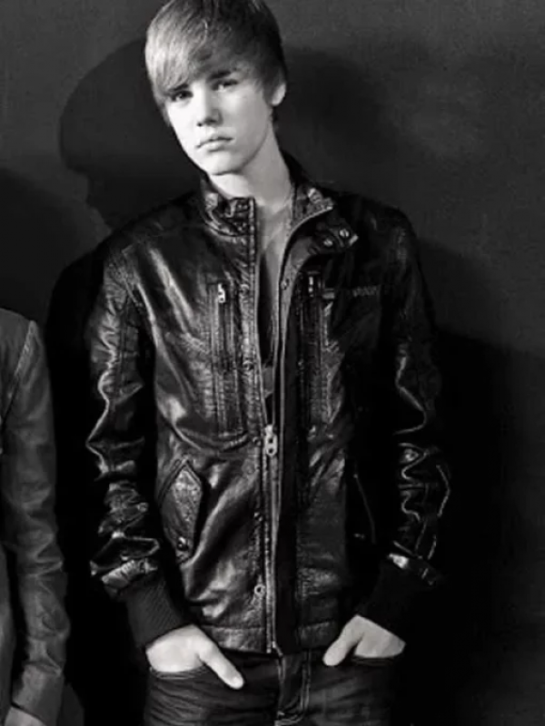 Justin Bieber Never Say Never Black Leather Jacket: jacket,  Leather jacket  