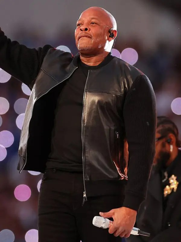Super Bowl Pepsi Halftime Show Dr. Dre Black Leather Jacket: Leather jacket  