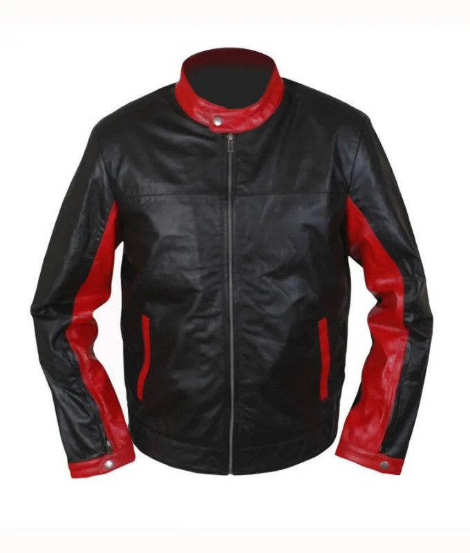 Mens Black and Red Cafe Racer Biker Jacket: Leather jacket  