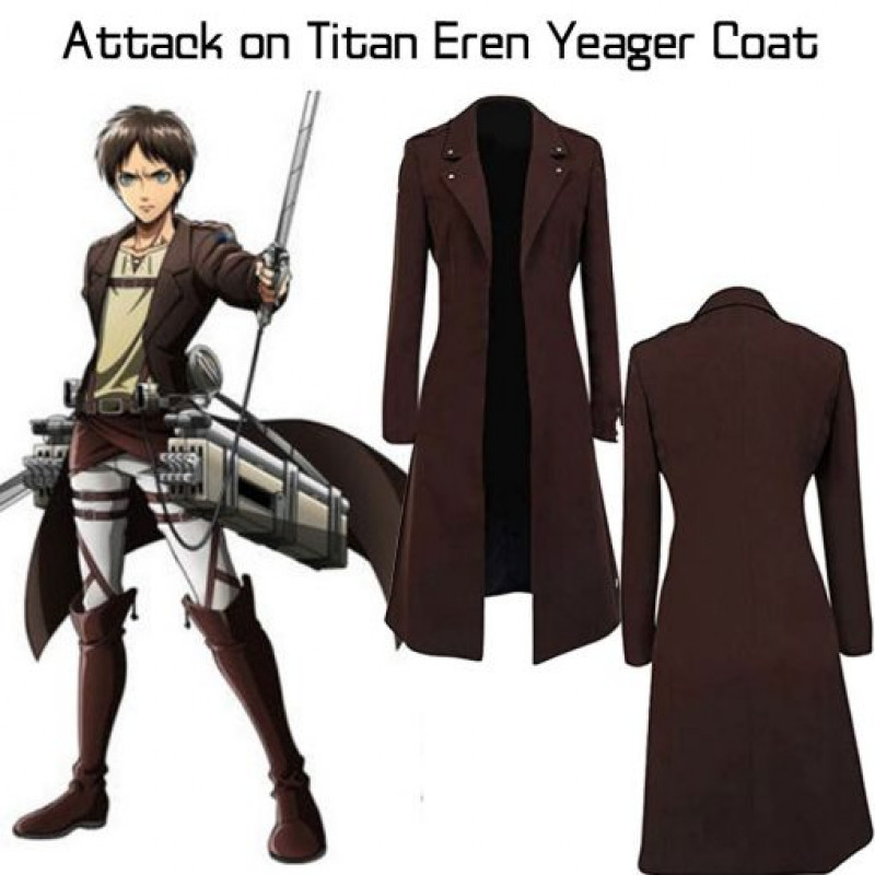 Eren Yeager Attack on Titan Brown Long Wool Coat: 