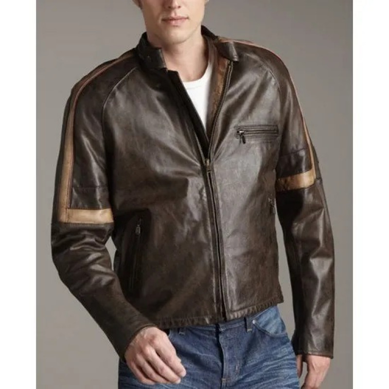 Mens Chocolate Brown Biker Real Leather Jacket: Leather jacket  