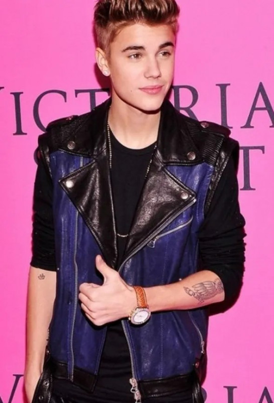 Justin Drew Bieber Black and Purple Lapel Style Collar Vest: 
