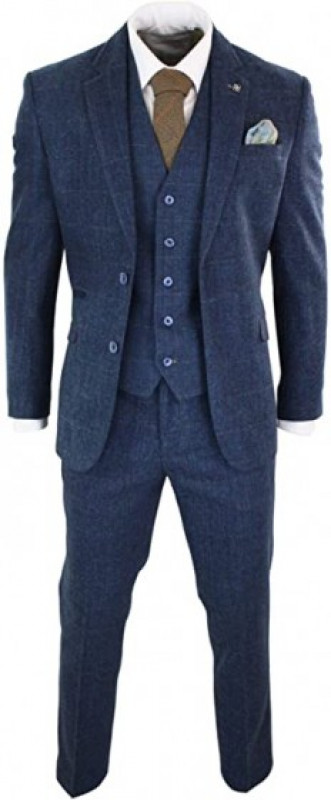 Mens Three Piece Slimfit Blue Suit in Suiting Fabric: 
