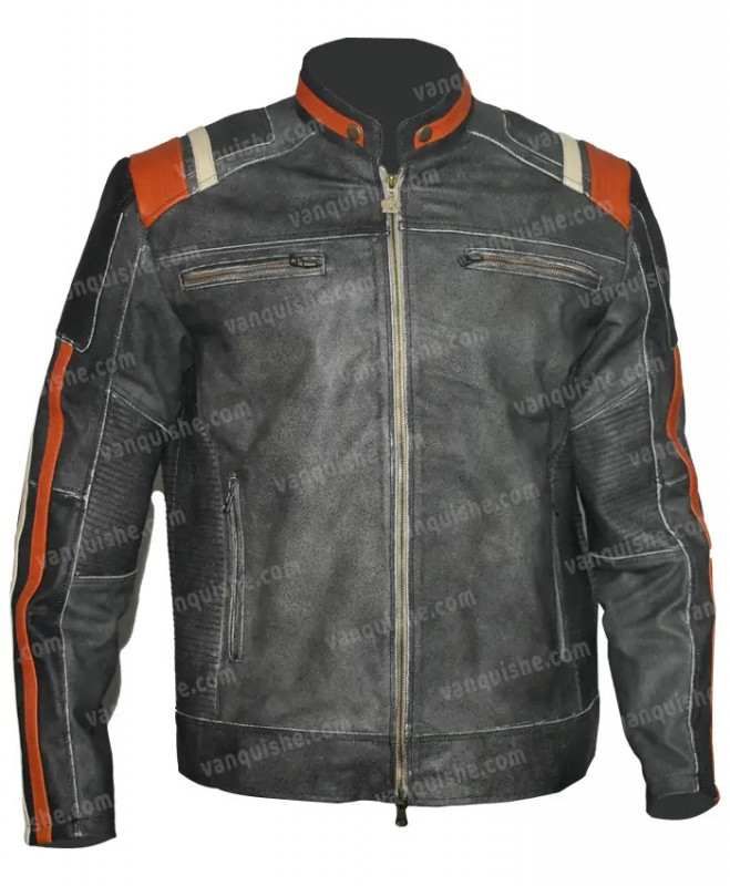 Men’s Retro 3 Cafe Racer Biker Black Leather Jacket: jacket,  Leather jacket  