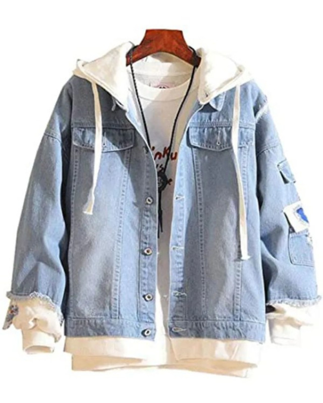 Men and Women Attack on Titan Blue Jean Hoodie Jacket: jacket  