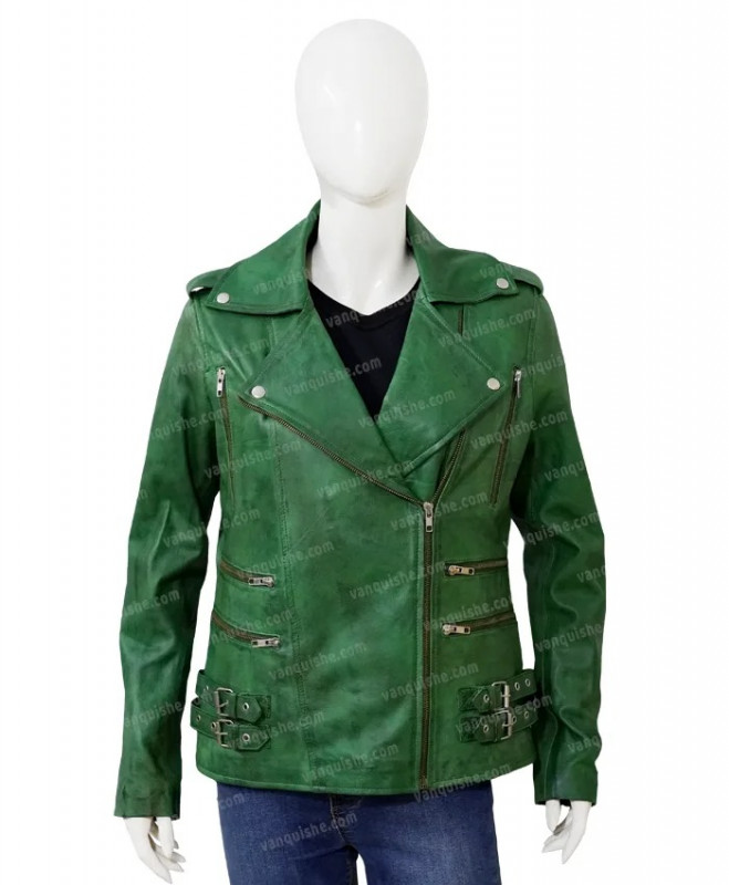 Womens Biker Green Soft Lambskin Leather Jacket: jacket,  Leather jacket  