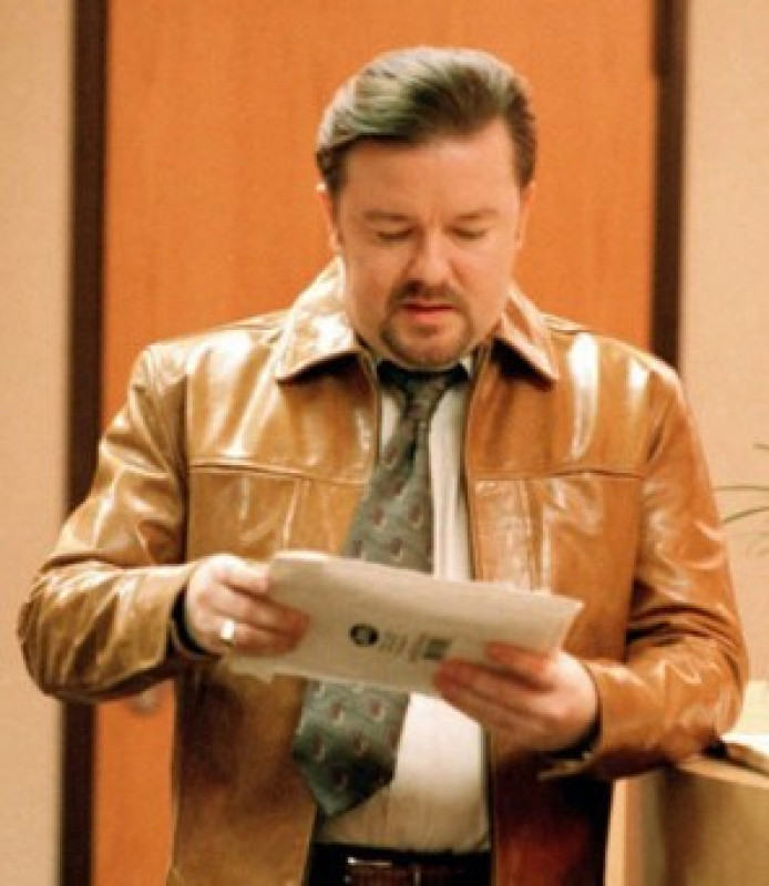The Office Ricky Gervais S02 EP03 Brown Leather Jacket: Leather jacket  