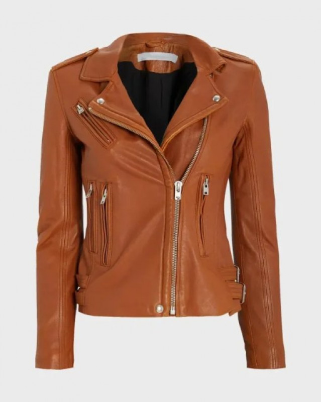 Liza Lapira The Equalizer Brown Biker Leather Jacket: Leather jacket  