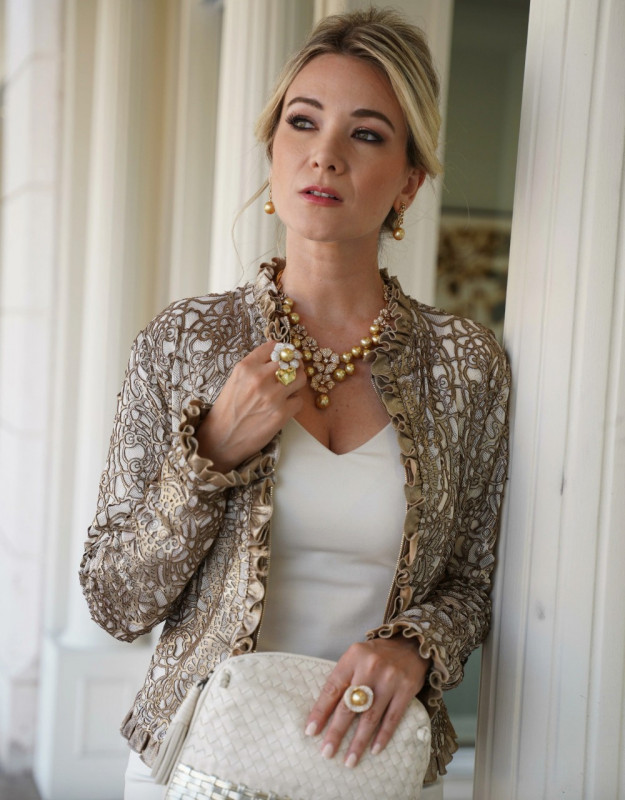 Womens Gold Laser Cut Lingerie Leather Jacket: 