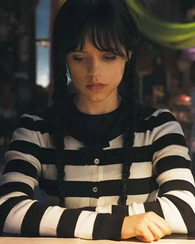 Wednesday TV Series Jenna Ortega Striped Cardigan: 