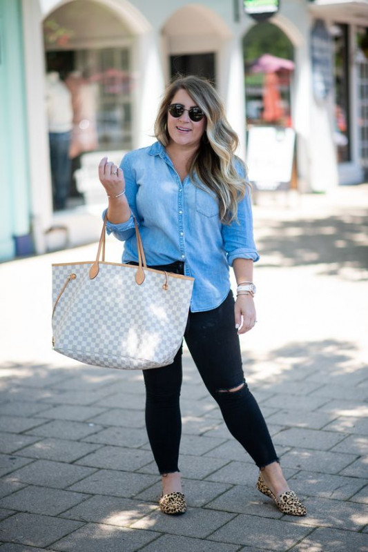 Oversized Denim Shirt Outfit Women | Plus Size Denim Shirt Outfits