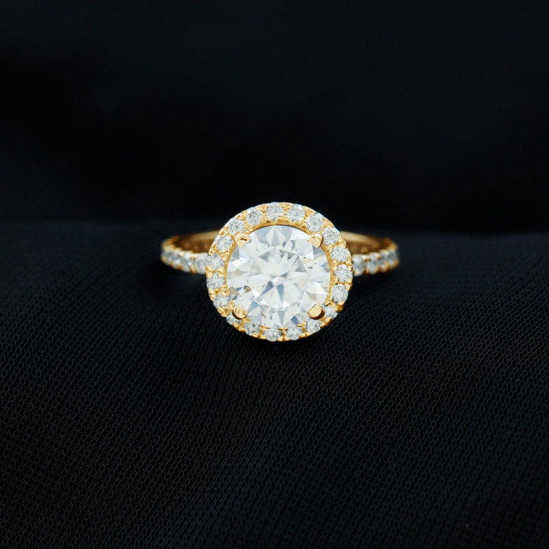 Round Moissanite Classic Halo Engagement Ring in Gold: 