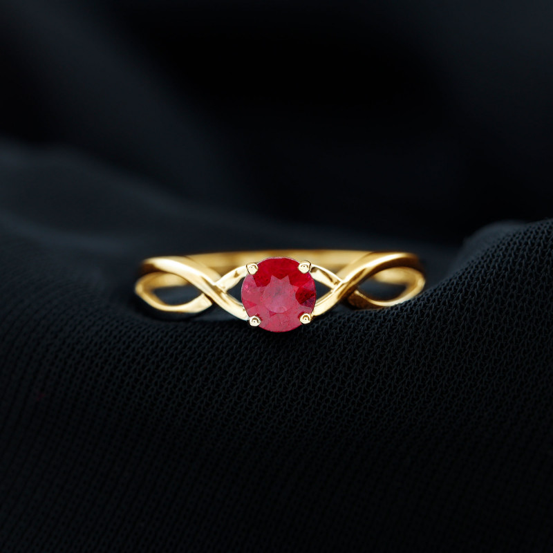 Round Ruby Solitaire Promise Ring in Crossover Shank: 