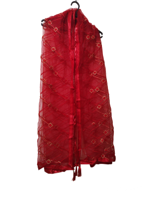 Wedding & Bridal Net Red Embroidered Dupatta for Women Full Size Dupatta (40