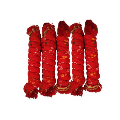 5 Pcs Red Bandhani Chunri Poly Cotton Blend Dupattas for Women: 