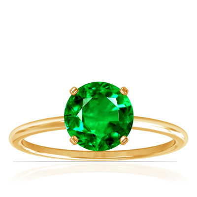 Elegant Yellow Gold Prong Emerald Solitaire Ring: 