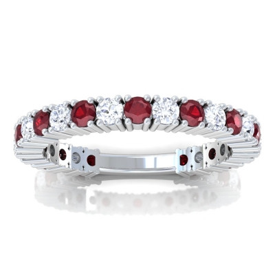 Radiant Love: The 0.92cttw Three Fourth Eternity Diamond and Ruby Wedding Ring: 