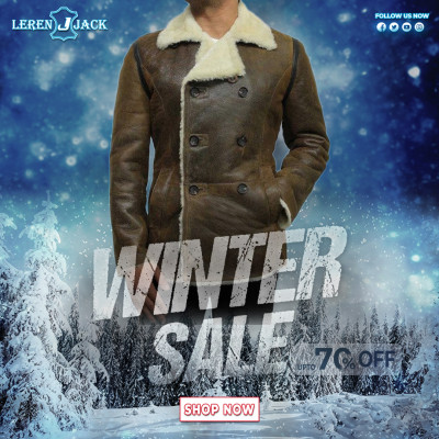 Men’s Pea Shearling Sheepskin Brown Leather Coat: 